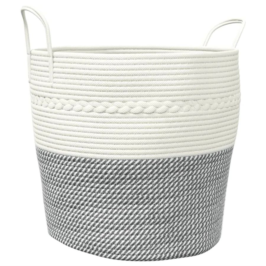 Panier de rangement gris et blanc Ø43x38 cm coton - 2
