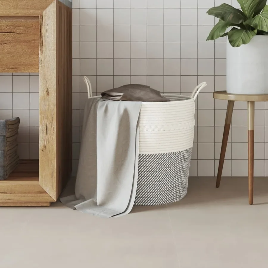 Panier de rangement gris et blanc Ø43x38 cm coton - 3
