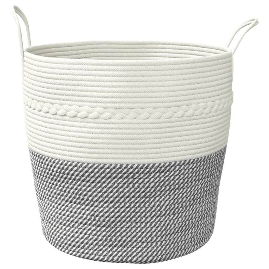 Panier de rangement gris et blanc Ø43x38 cm coton - 4