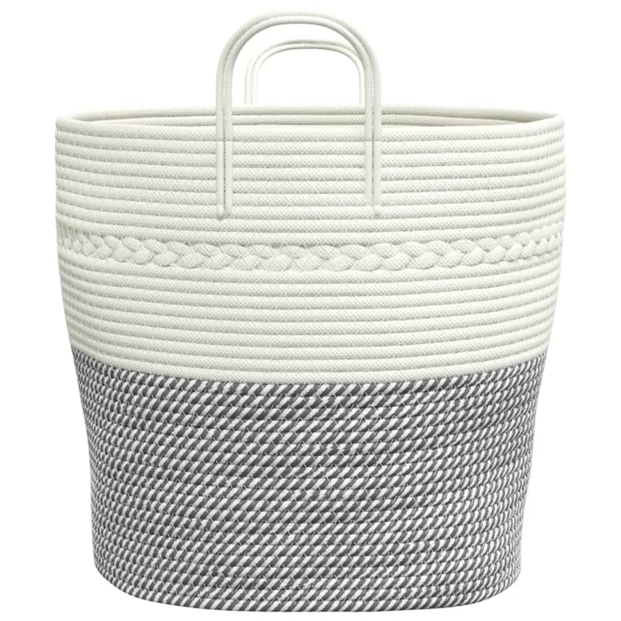 Panier de rangement gris et blanc Ø43x38 cm coton - 5