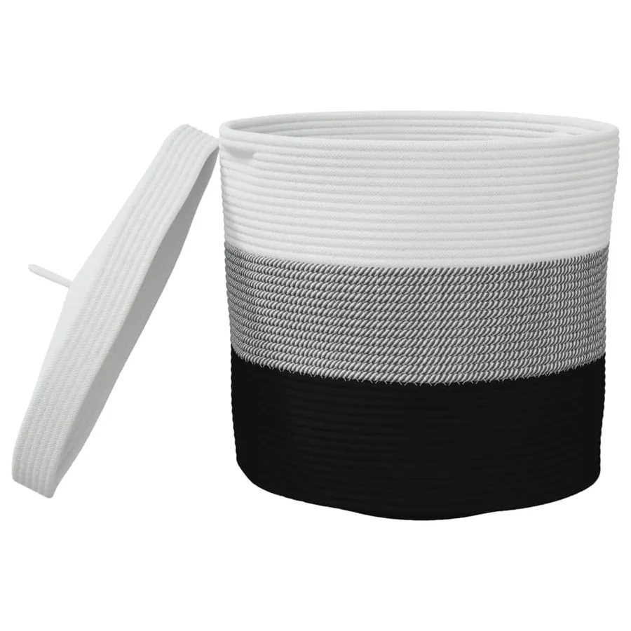 Panier de rangement avec couvercle blanc et noir Ø40x35cm coton - 4