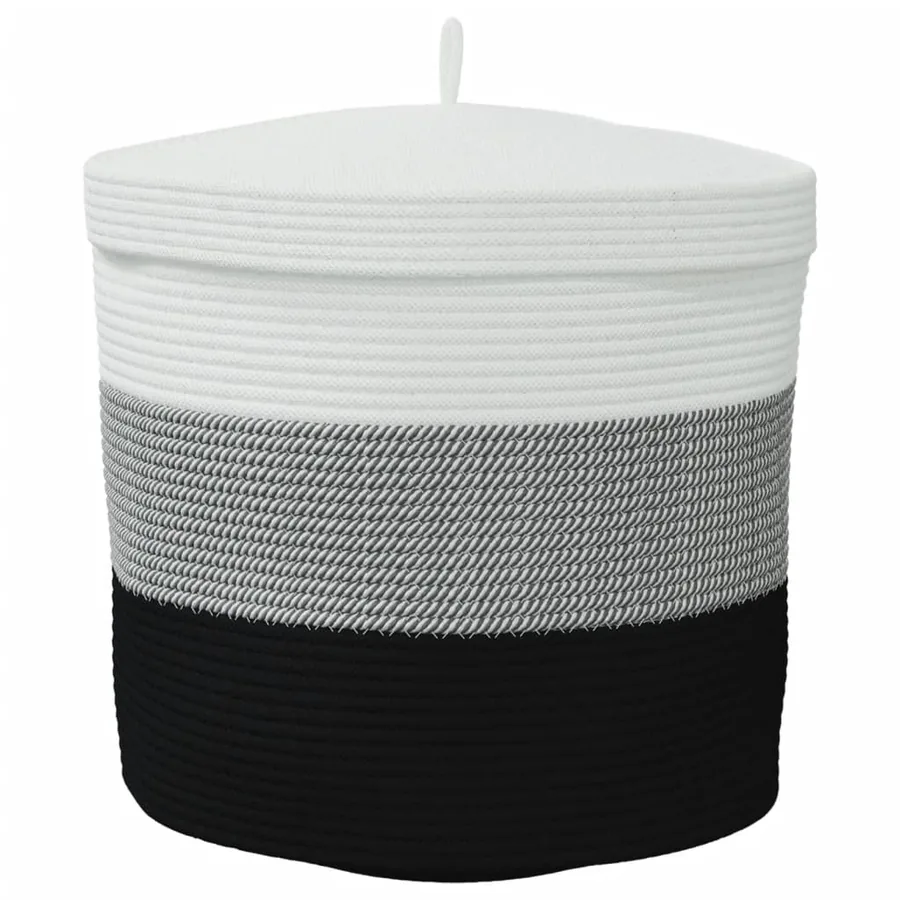 Panier de rangement avec couvercle blanc et noir Ø40x35cm coton - 6