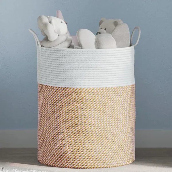 Panier de rangement marron et blanc Ø38x46 cm coton