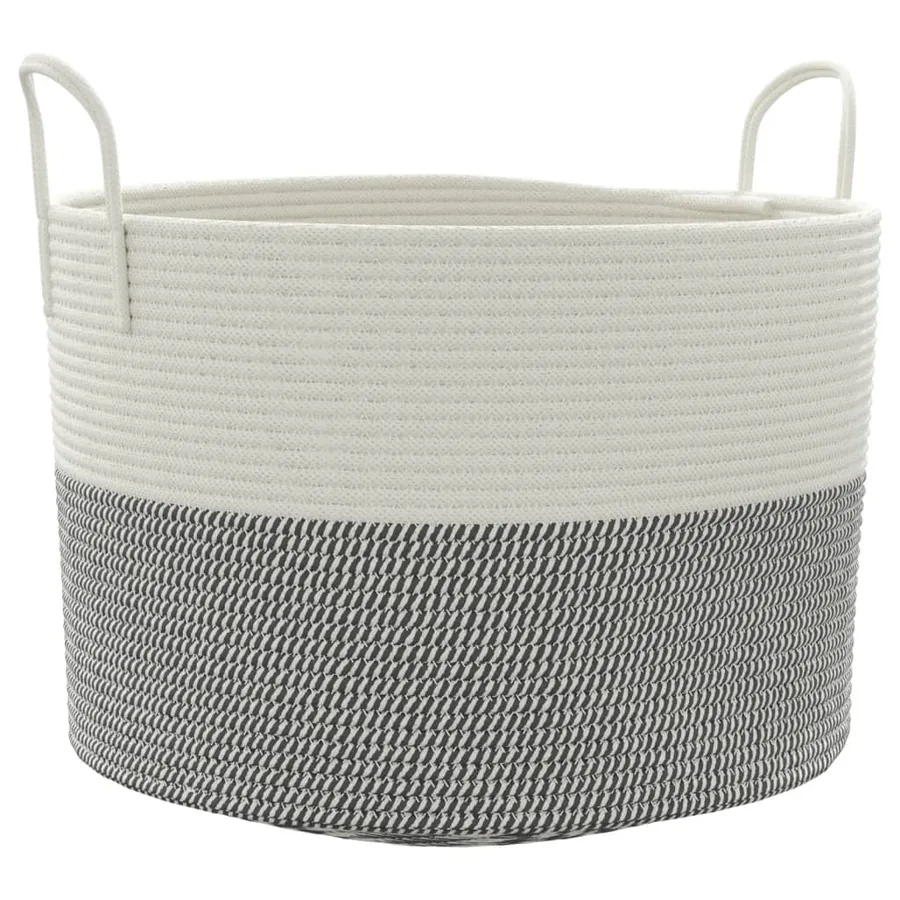 Panier de rangement gris et blanc Ø51x33 cm coton - 2