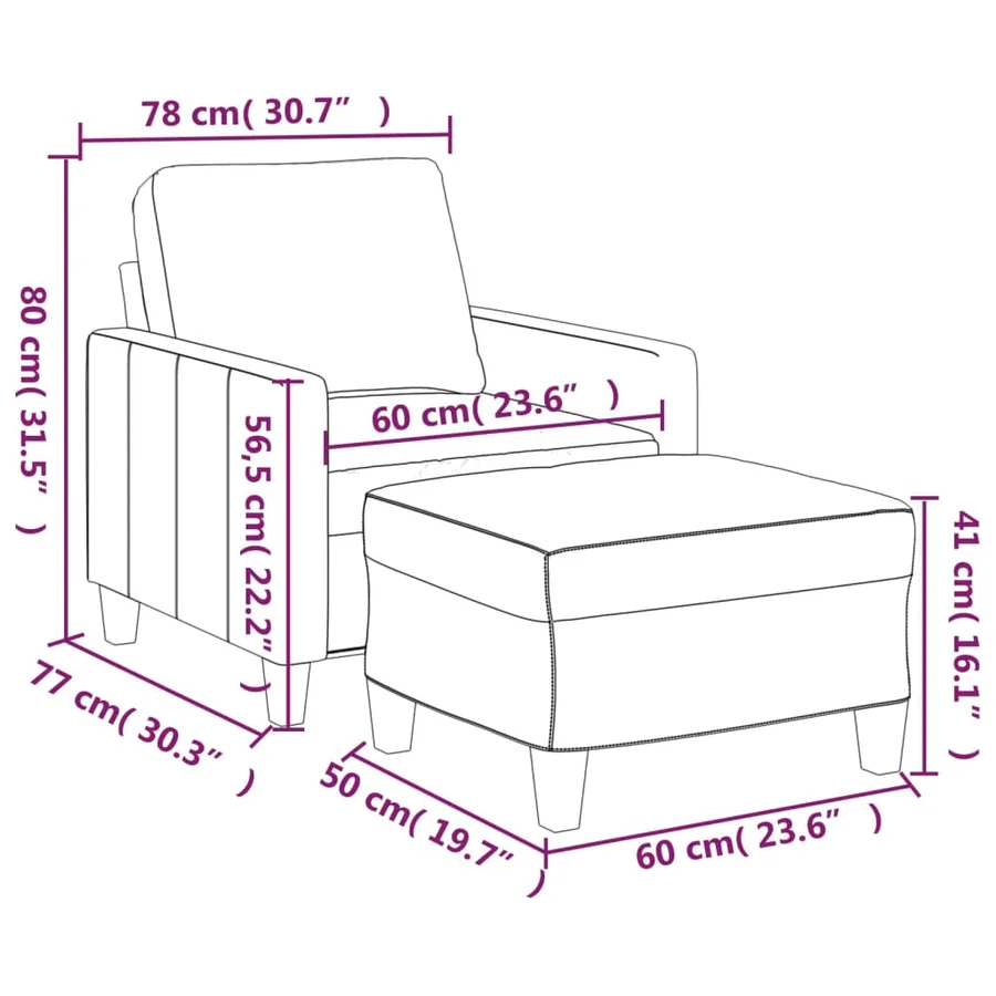 Fauteuil avec repose-pied Gris 60 cm Similicuir - 7