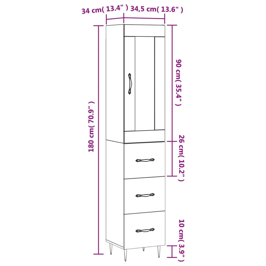 Buffet haut Sonoma gris 34,5x34x180 cm Bois d'ingénierie - 14