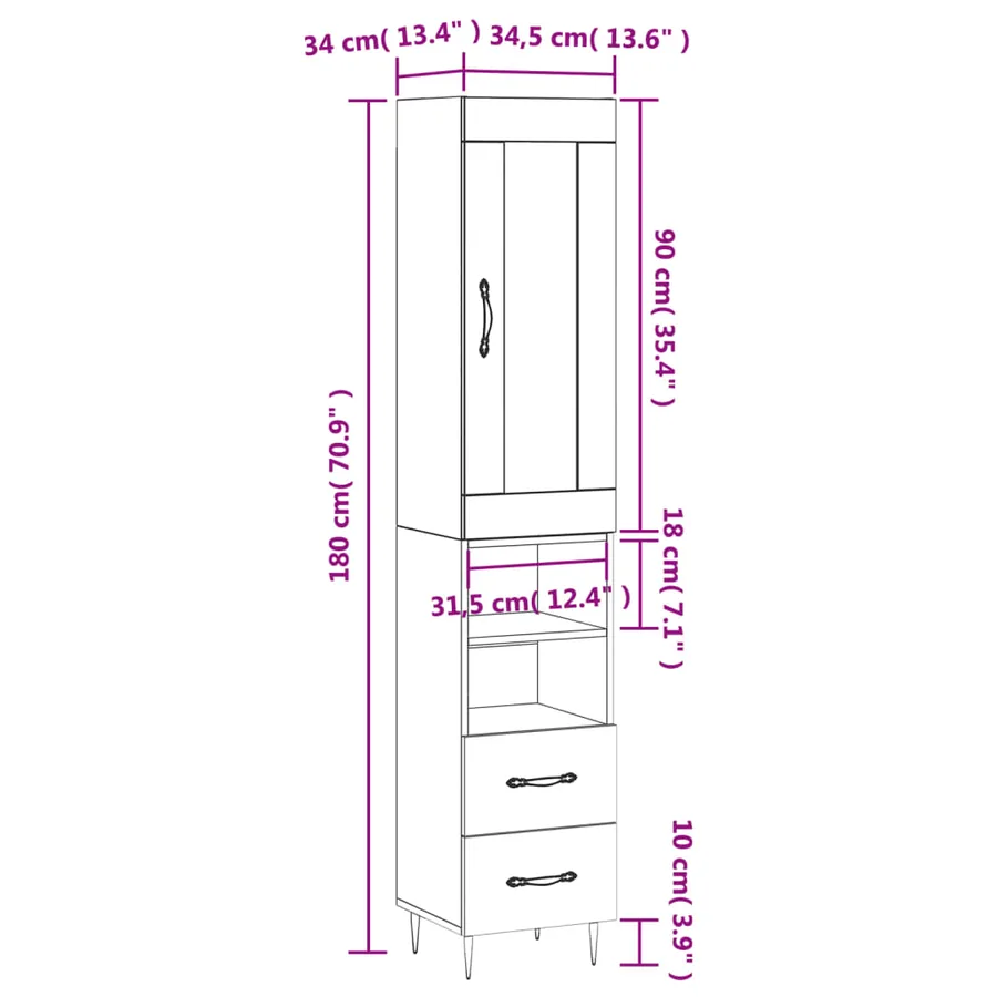 Buffet haut Sonoma gris 34,5x34x180 cm Bois d'ingénierie - 14