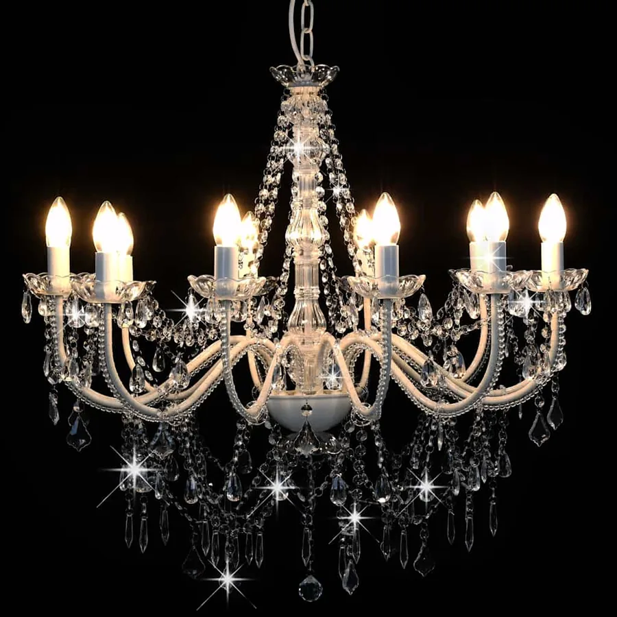 Lustre avec perles Blanc 12 ampoules E14 - 3