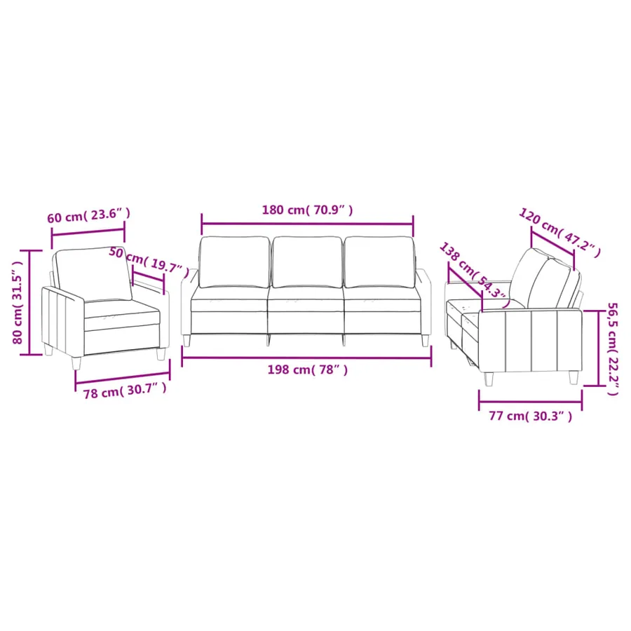 Ensemble de canapés 3 pcs avec coussins Crème Similicuir - 8