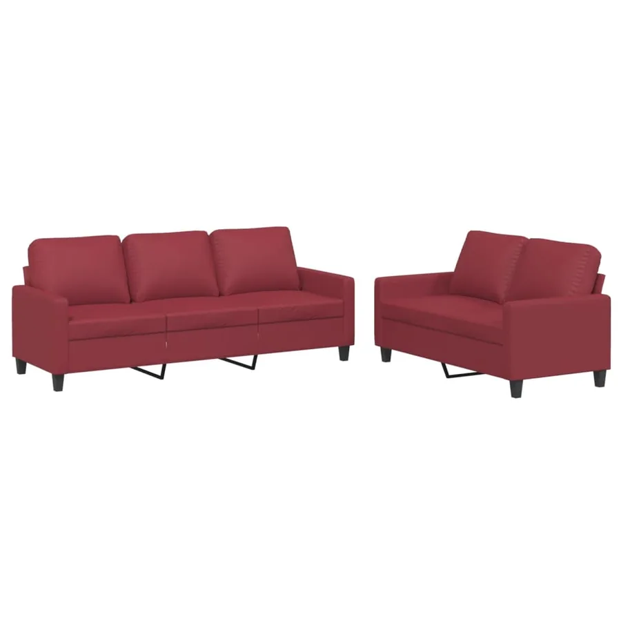 Ensemble de canapés 2 pcs et coussins Rouge bordeaux Similicuir - 2