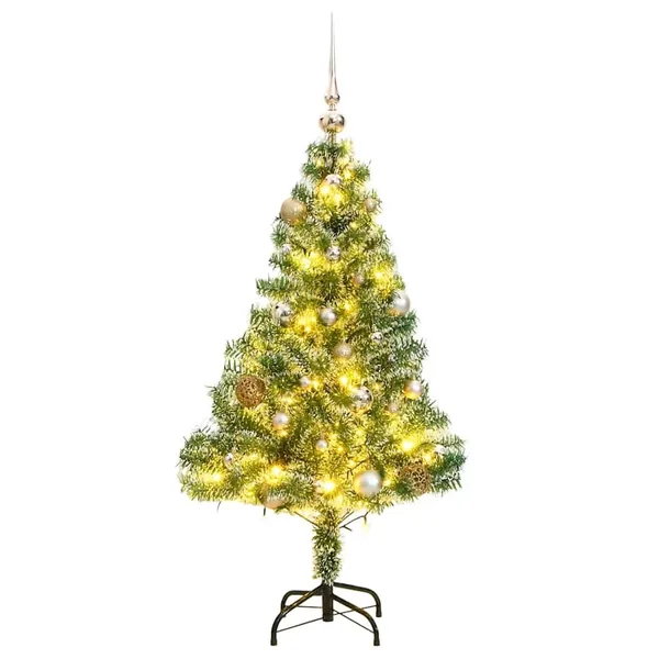 Sapin de Noël artificiel 150 LED&boules&neige floquée 150 cm