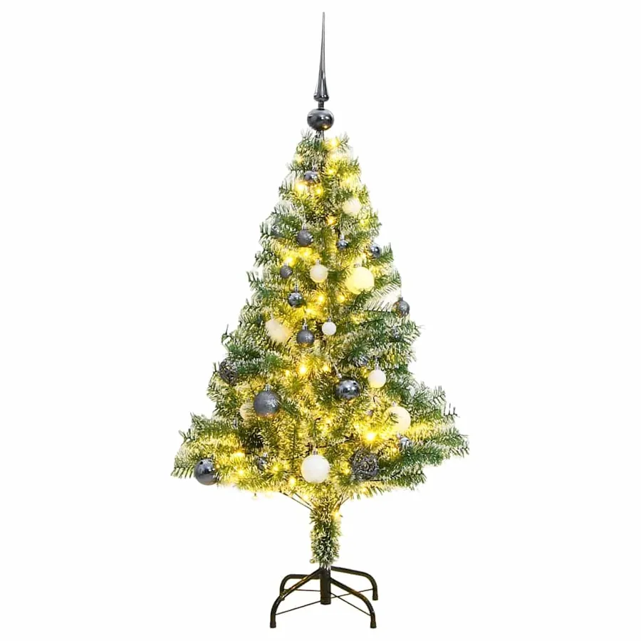 Sapin de Noël artificiel 150 LED&boules&neige floquée 120 cm