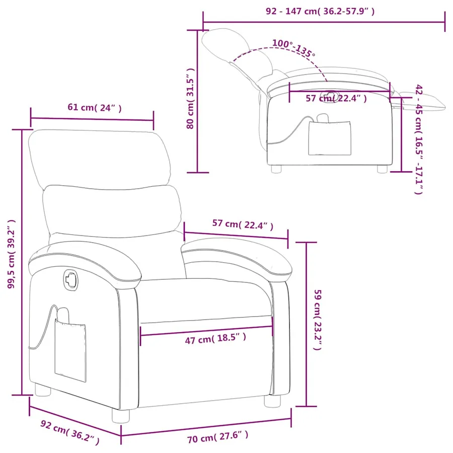 Fauteuil de massage inclinable Noir Similicuir - 14