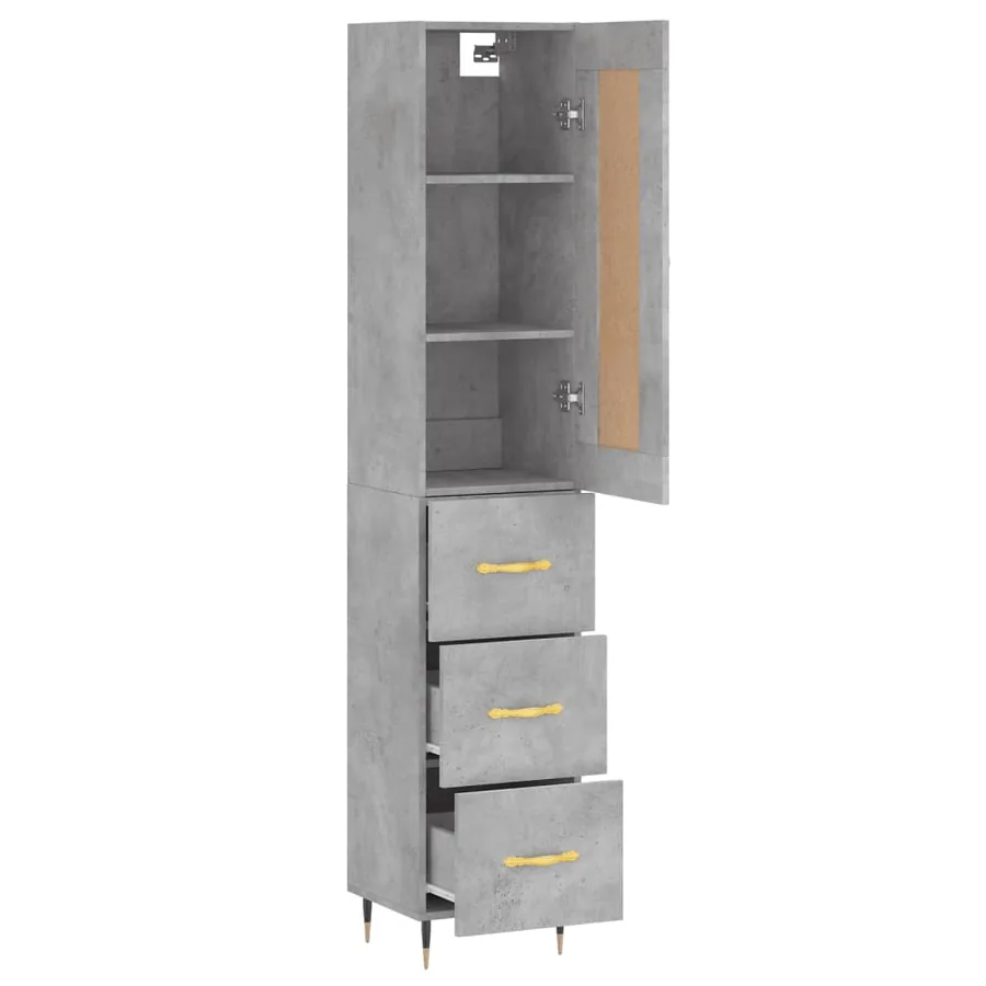 Buffet haut Gris béton 34,5x34x180 cm Bois d'ingénierie - 4