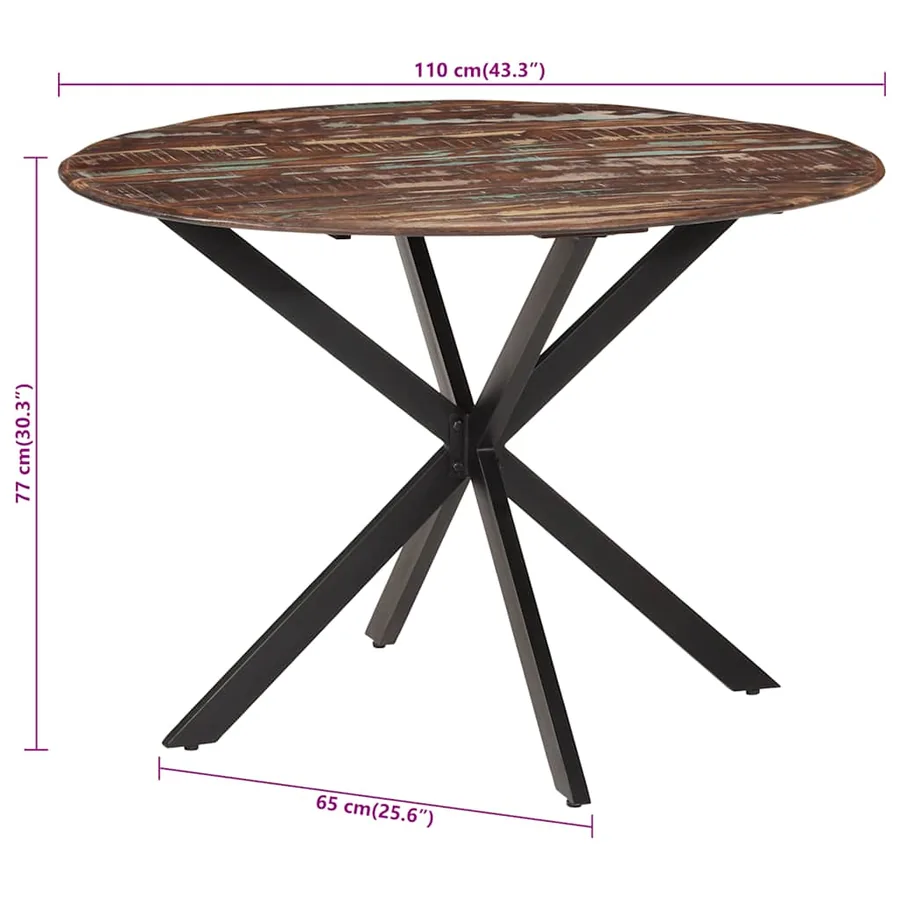 Table à dîner Ø110x78 cm Bois de récupération massif et acier - 11