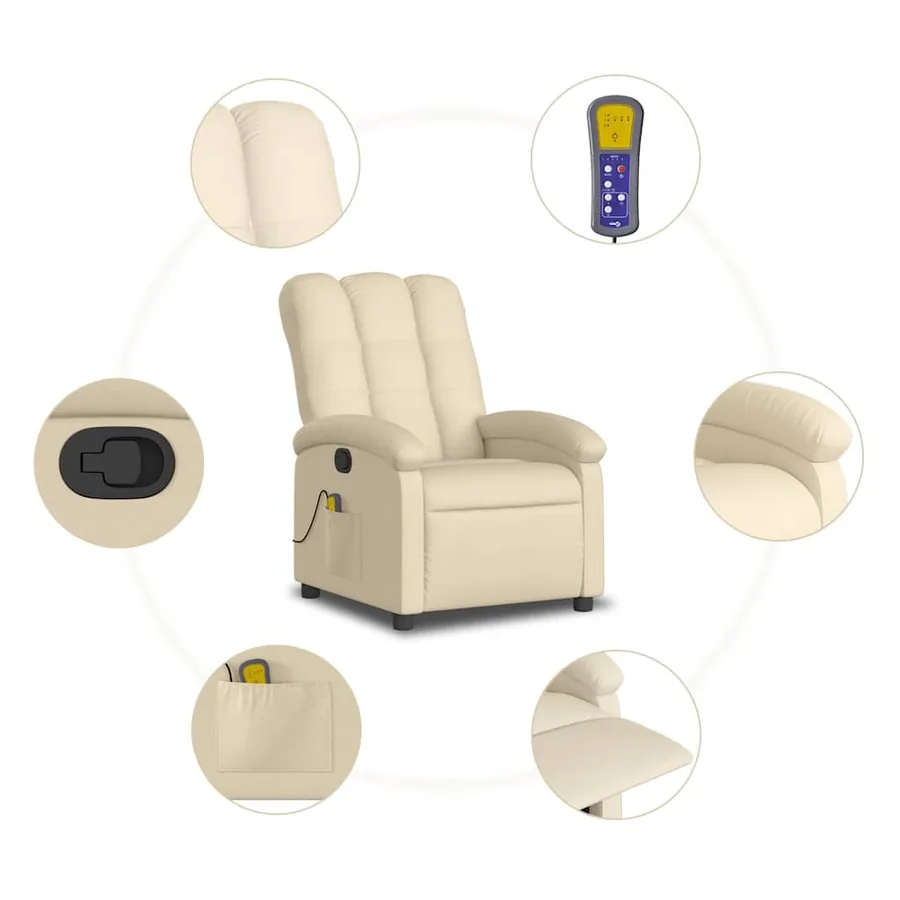Fauteuil de massage inclinable Crème Tissu - 9