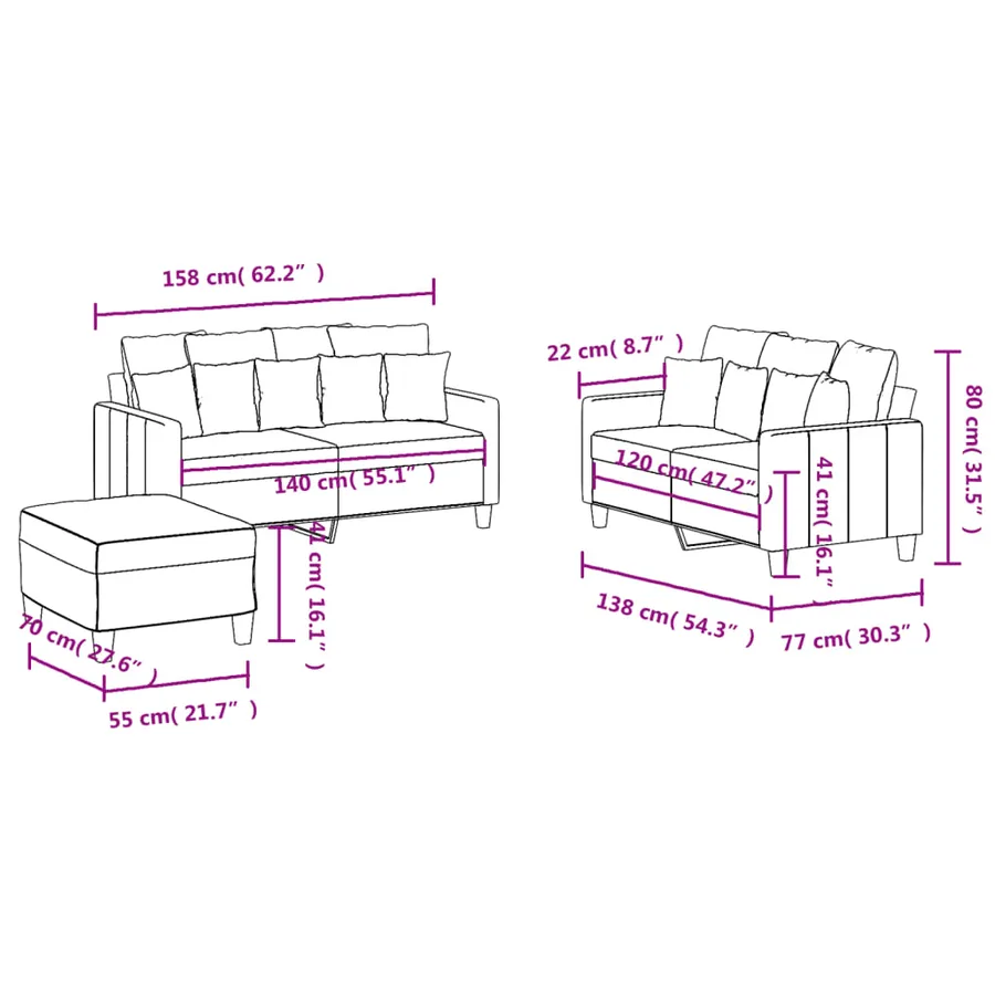 Ensemble de canapés 3 pcs avec coussins Rouge bordeaux Tissu - 9