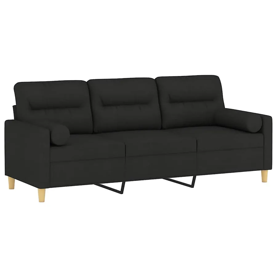 Canapé 3 places avec oreillers décoratifs noir 180 cm tissu - 3