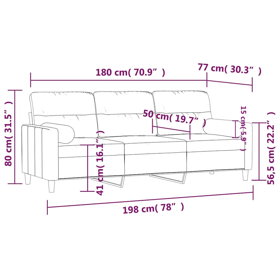 Canapé 3 places avec oreillers décoratifs noir 180 cm tissu - 8