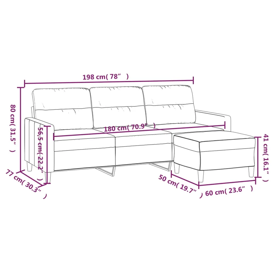 Canapé à 3 places avec repose-pieds Crème 180 cm Tissu - 7
