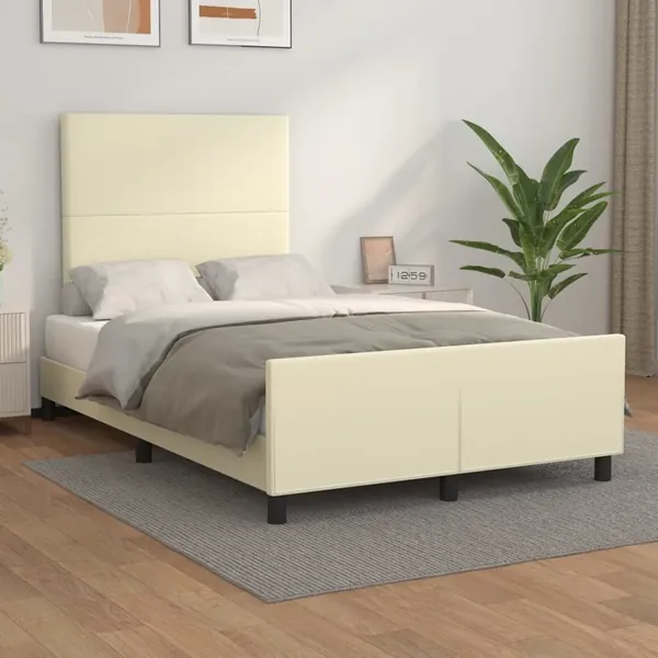 Cadre de lit avec tête de lit Crème 120x200 cm Similicuir