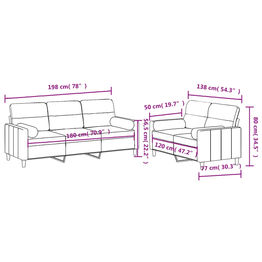 Ensemble de canapés 2 pcs coussins gris foncé tissu - 9