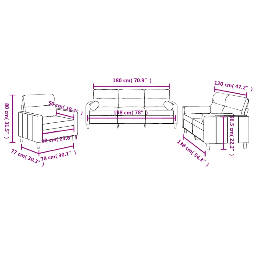 Ensemble de canapés 3 pcs avec coussins rouge bordeaux tissu - 10