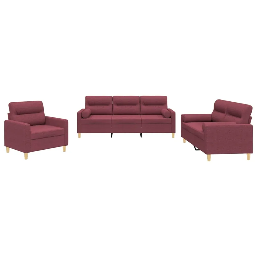 Ensemble de canapés 3 pcs avec coussins rouge bordeaux tissu - 2