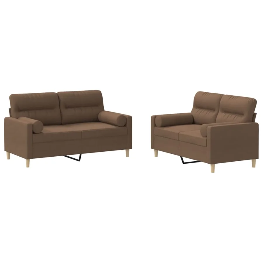 Ensemble de canapés 2 pcs avec coussins marron tissu - 2