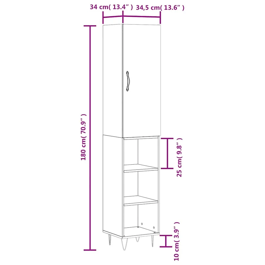Buffet haut Blanc 34,5x34x180 cm Bois d'ingénierie - 13