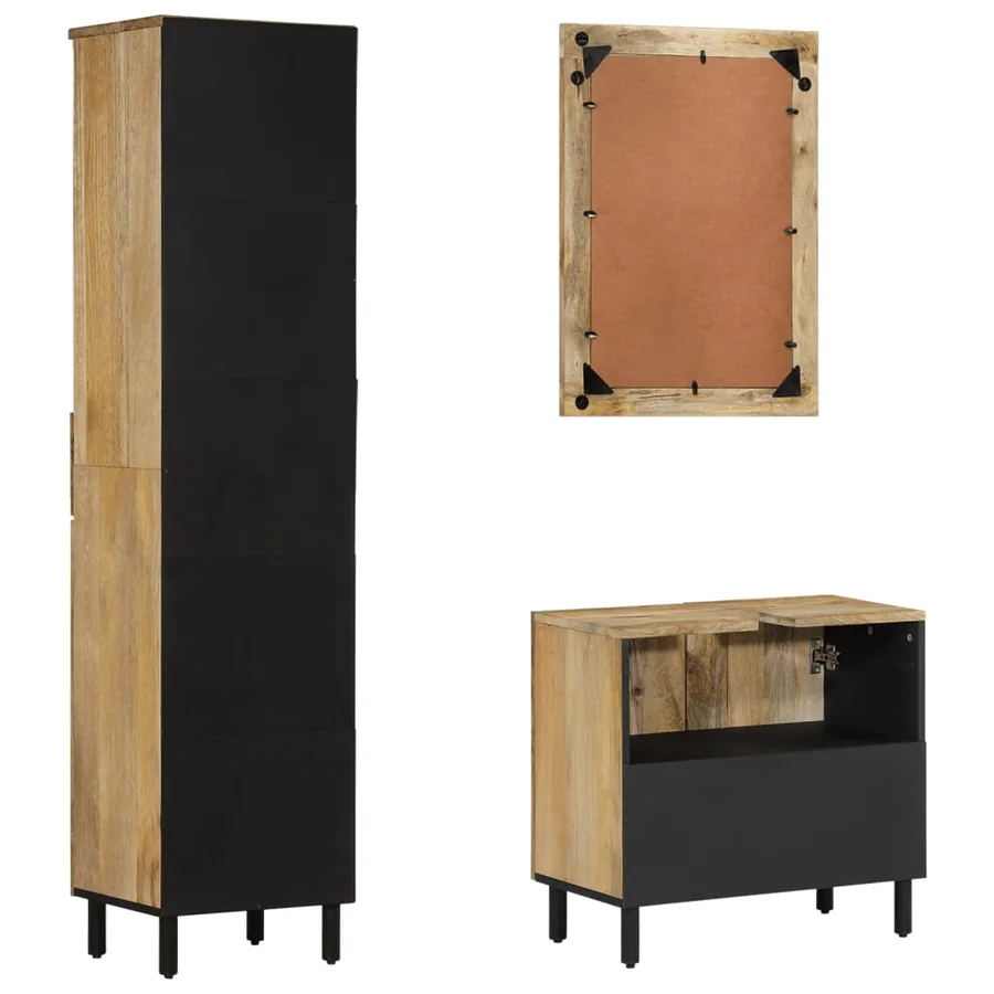 Ensemble de meubles de salle de bain 3 pcs bois manguier massif - 4