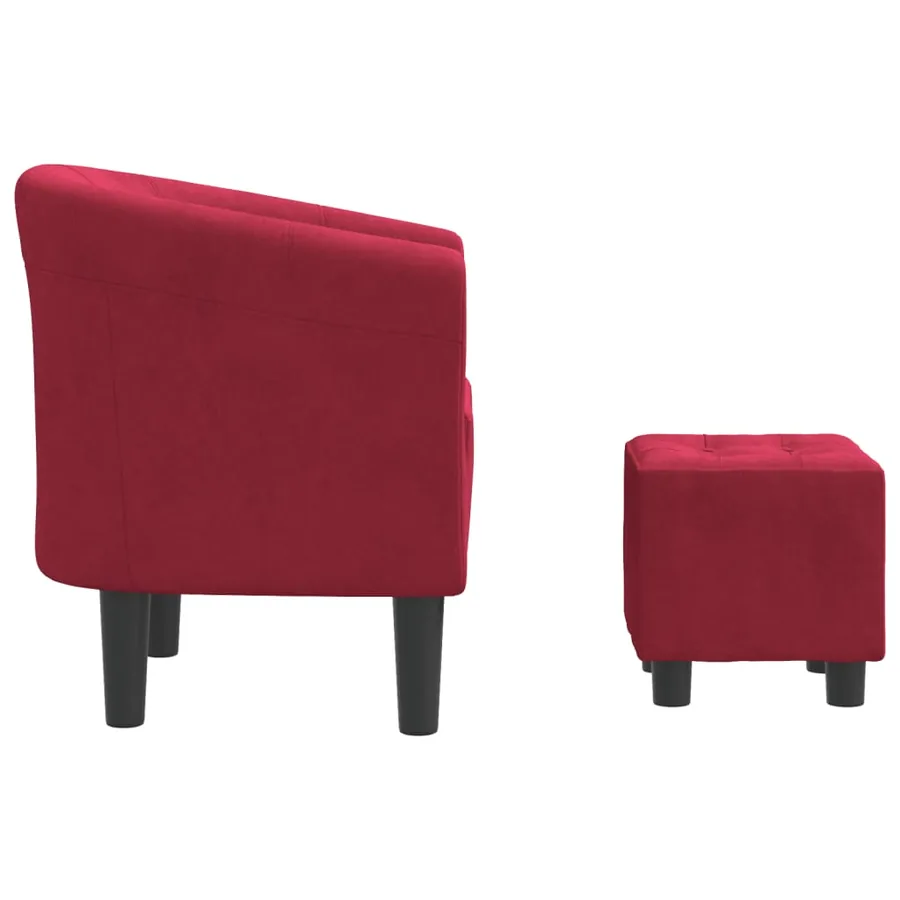 Chaise cabriolet avec repose-pied rouge bordeaux velours - 4