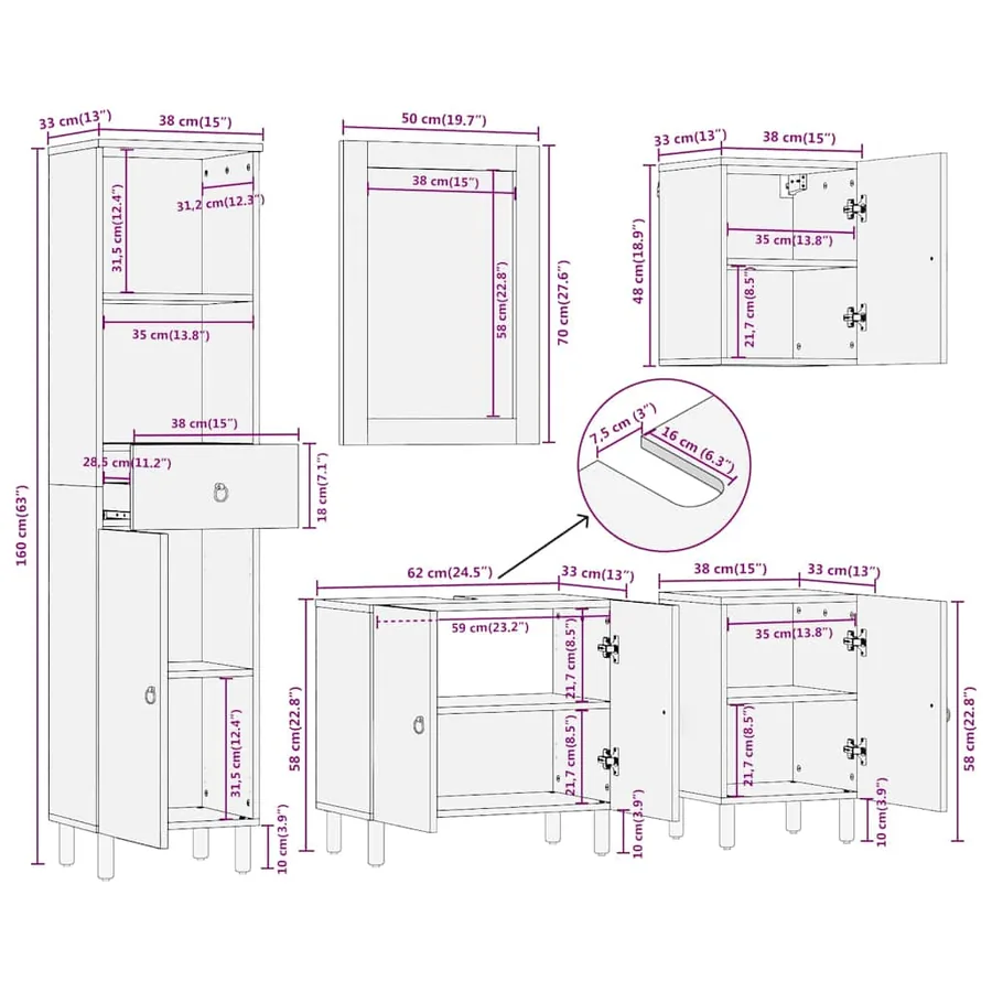 Ensemble de meubles de salle de bain 5 pcs bois manguier massif - 16