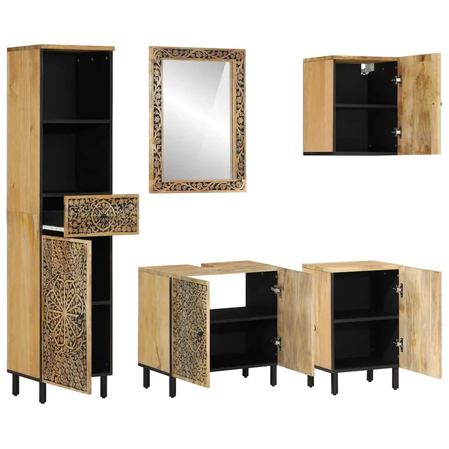 Ensemble de meubles de salle de bain 5 pcs bois manguier massif - 2