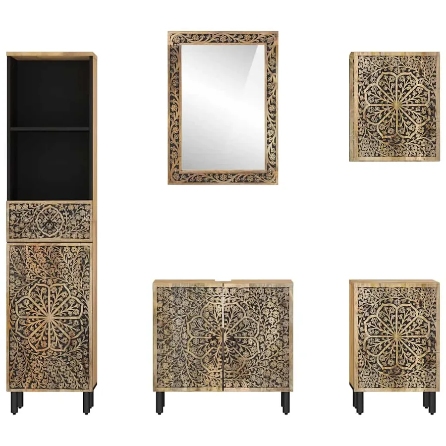 Ensemble de meubles de salle de bain 5 pcs bois manguier massif - 3