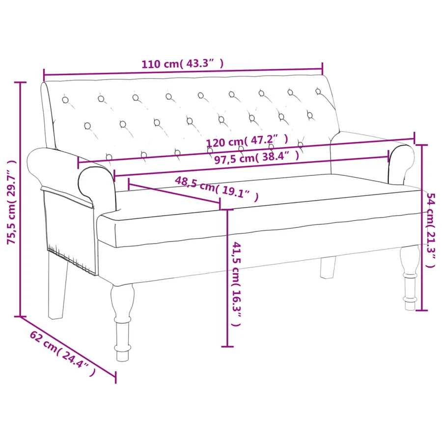Banc avec dossier marron 120x62x75,5 cm similicuir daim - 8