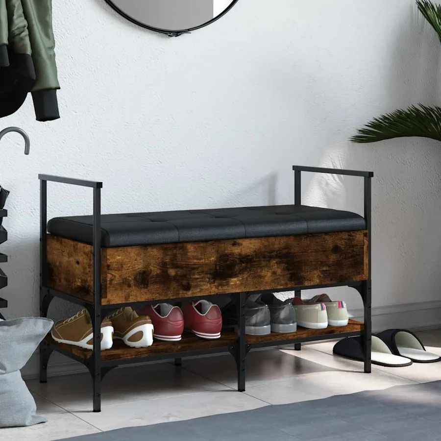 Banc à chaussures chêne fumé 85,5x42x57,5 cm bois d'ingénierie - 3