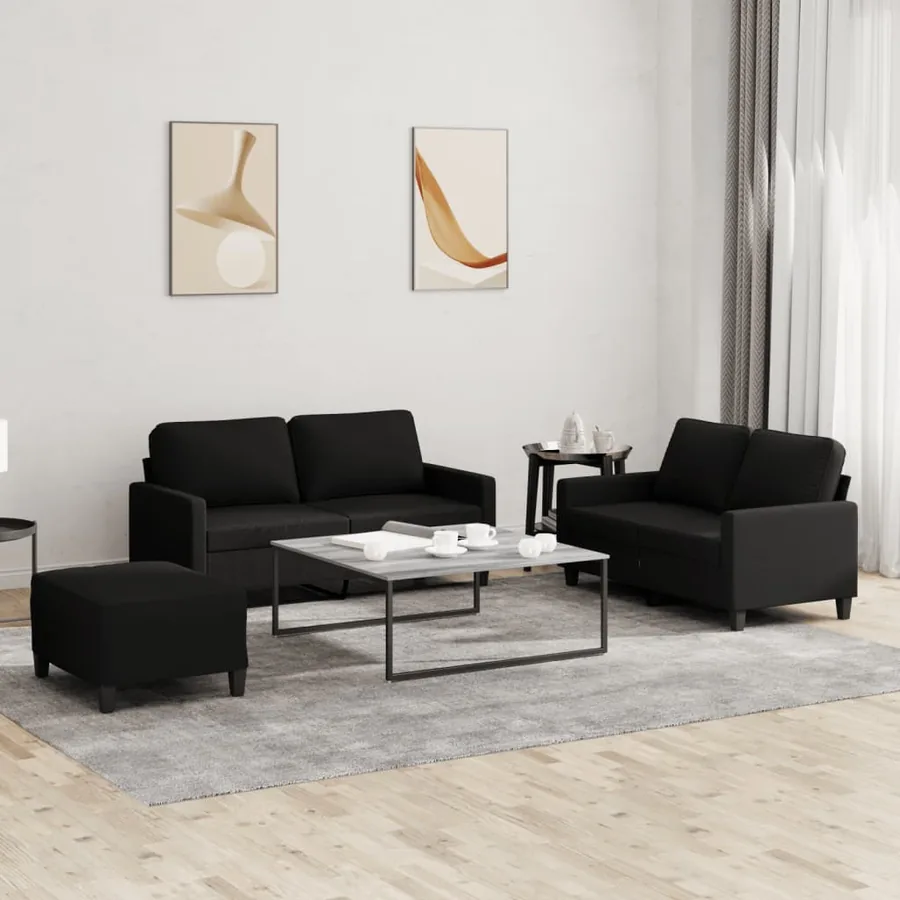 Ensemble de canapés 3 pcs avec coussins Noir Tissu