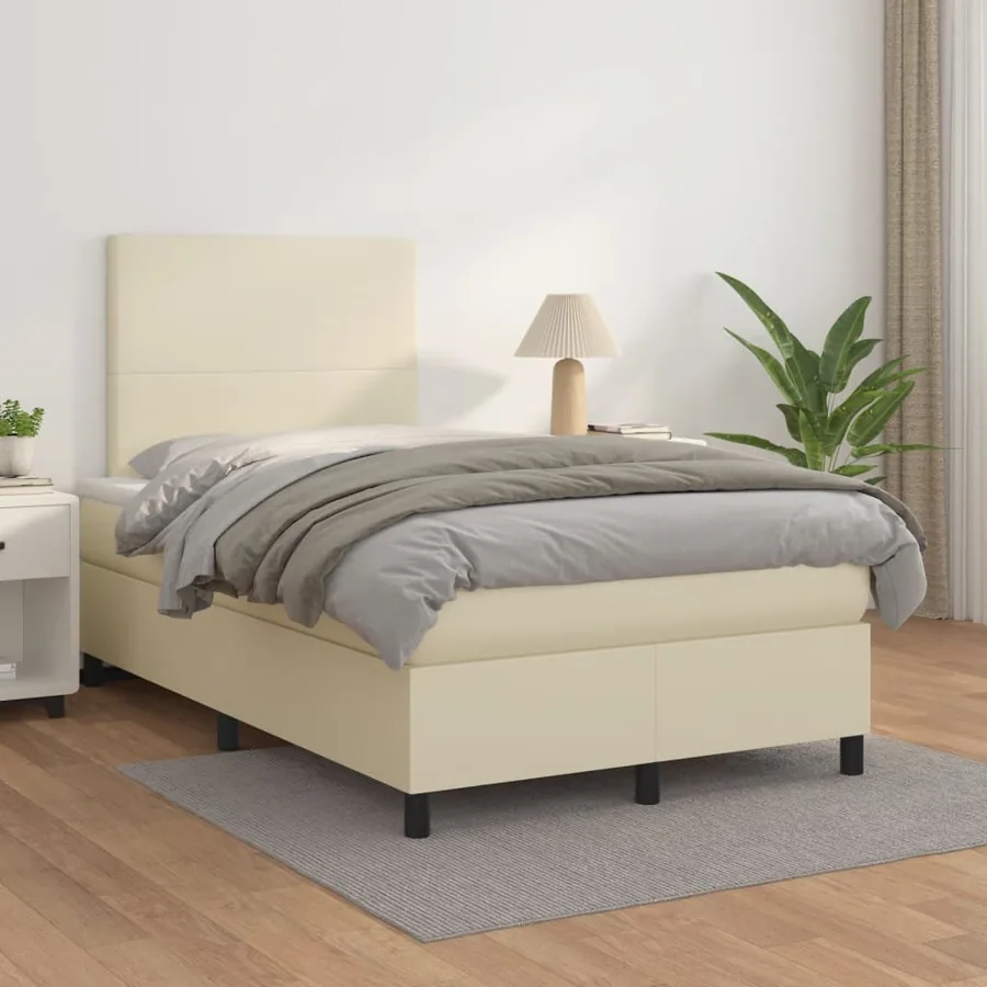 Sommier à lattes de lit avec matelas Crème 120x200cm Similicuir