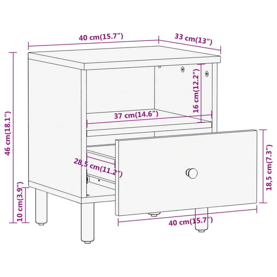 Table de chevet 40x33x46 cm Bois de manguier solide - 10
