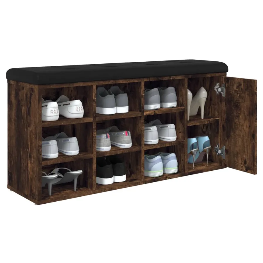 Banc à chaussures chêne fumé 102x32x50 cm bois d'ingénierie - 4