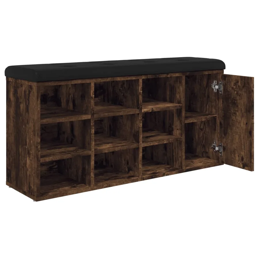 Banc à chaussures chêne fumé 102x32x50 cm bois d'ingénierie - 8