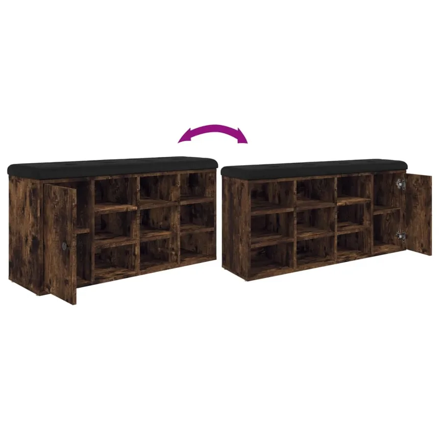Banc à chaussures chêne fumé 102x32x50 cm bois d'ingénierie - 9