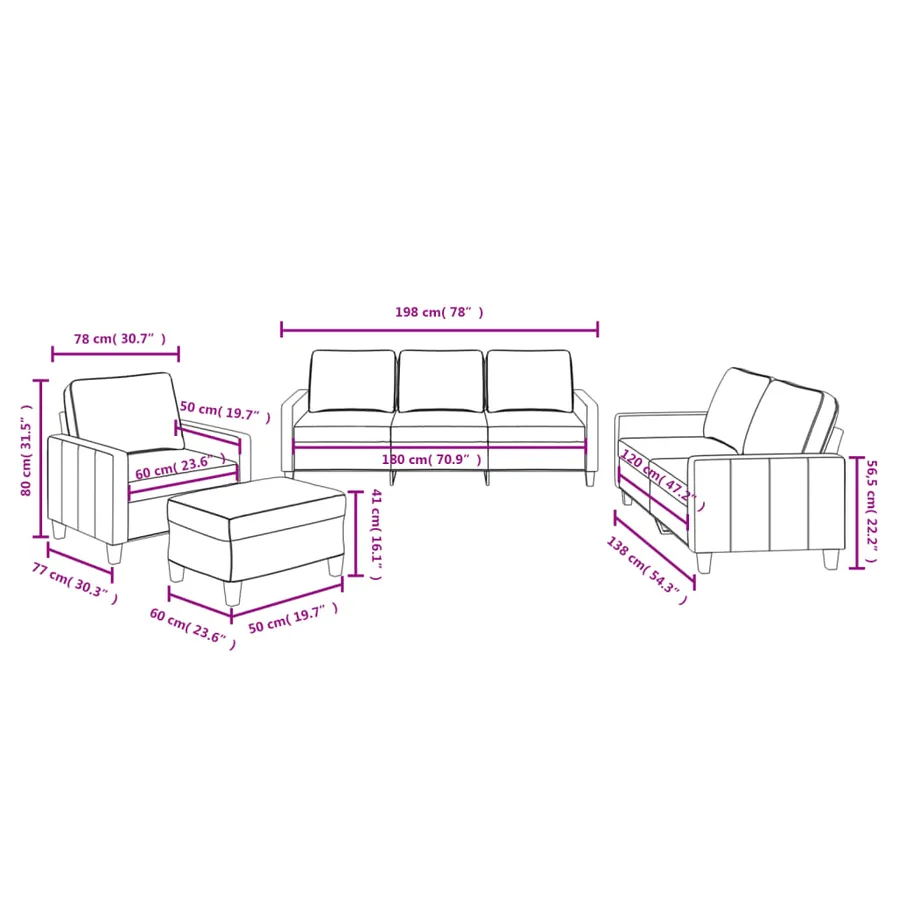 Ensemble de canapés 4 pcs avec coussins Rouge bordeaux Tissu - 10