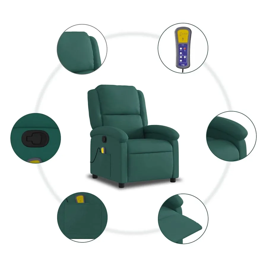 Fauteuil de massage inclinable Vert foncé Tissu - 8