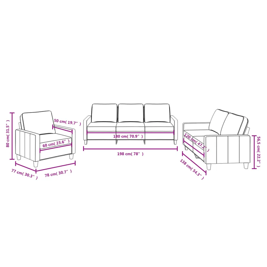 Ensemble de canapés 3 pcs avec coussins Taupe Tissu - 8