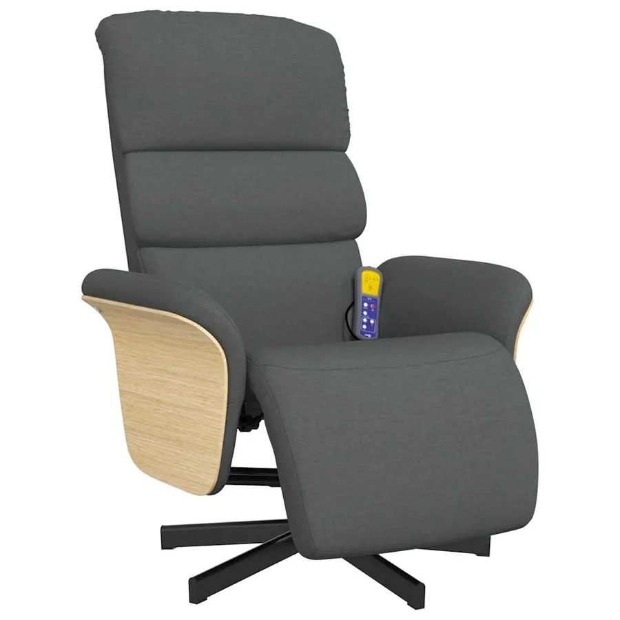 Fauteuil inclinable de massage et repose-pieds gris foncé tissu - 3