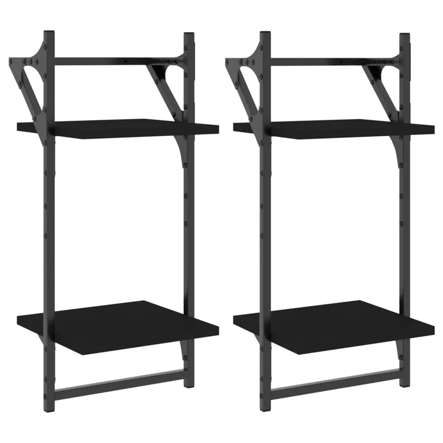 Étagères murales à 2 niveaux avec barres 2 pcs noir 30x25x65 cm - 2