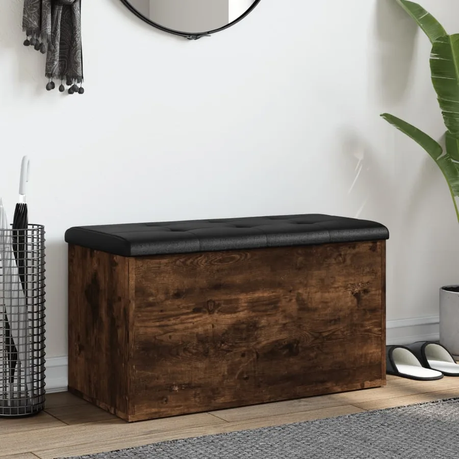 Banc de rangement chêne fumé 82x42x45 cm Bois d'ingénierie - 3