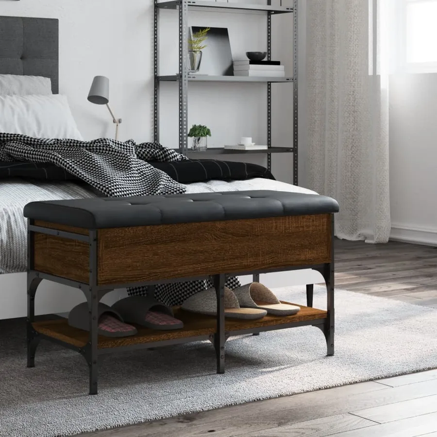 Banc à chaussures chêne marron 82x42x45 cm bois d'ingénierie - 3